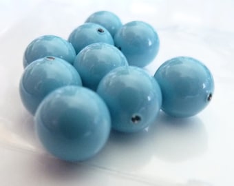 3 pcs. Swarovski Turquoise 10mm Round Crystal Pearl Beads 5810- Loose Faux Bead Pearls- Pastel Teal Ocean Color- Jewelry Making- TU10P