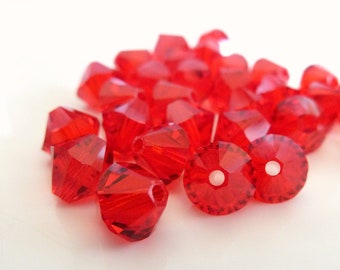 Swarovski Light Siam 6mm Bicone Crystal Beads- Genuine 5328-5301 Loose Crystals Bead- Jewelry Making DIY- Light Red- LSI6B