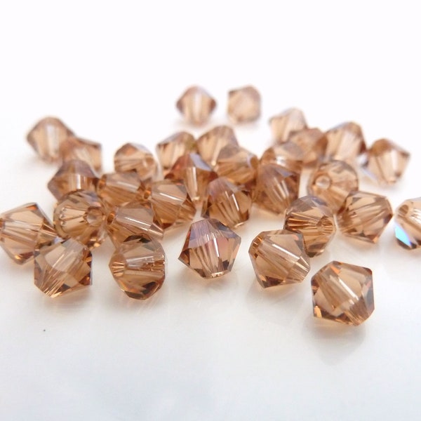 Swarovski Light Smoked Topaz 4mm Bicone Crystal Beads 5328-5301- Loose Crystals Jewelry Making Bead Kit- Light Brown Smoke Tan Color- LST4B