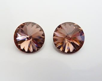 2 pcs. Swarovski 12mm Blush Rose Rhinestone Rivoli Chaton- 1122 Rivoli Crystal Rhinestones Crystals- Foil Black- Clear Glass Color- BR12RR
