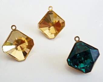 1 pc. Top Loop Pendant Drop Setting for Swarovski 14mm Square Kaleidoscope (4499) Crystal Rhinestones- Gold Plated- Prismatic Set- 14GSK