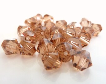 Swarovski Light Smoked Topaz 6mm Bicone Crystal Beads 5328-5301- Loose Crystals Jewelry Making Bead Kit- Light Brown Smoke Tan Color- LST6B