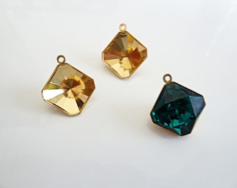 2 pcs. Top Loop Pendant Drop Setting for Swarovski 10mm Square Kaleidoscope (4499) Crystal Rhinestones- Gold Plated- Prismatic Set- 10GSK