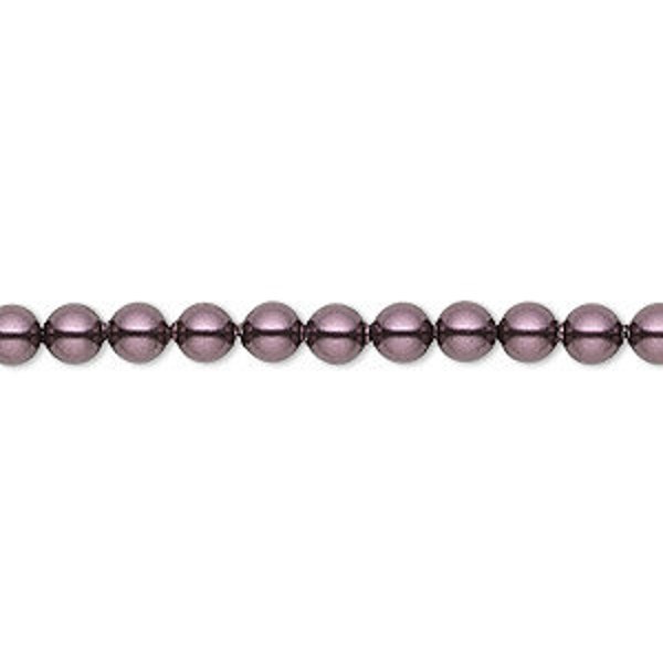 Swarovski 4mm Burgundy Round Crystal Pearl Beads 5810- Loose Faux Bead Pearls- Wine Lavender Orchid Purple Color- Jewelry Making- BU4P