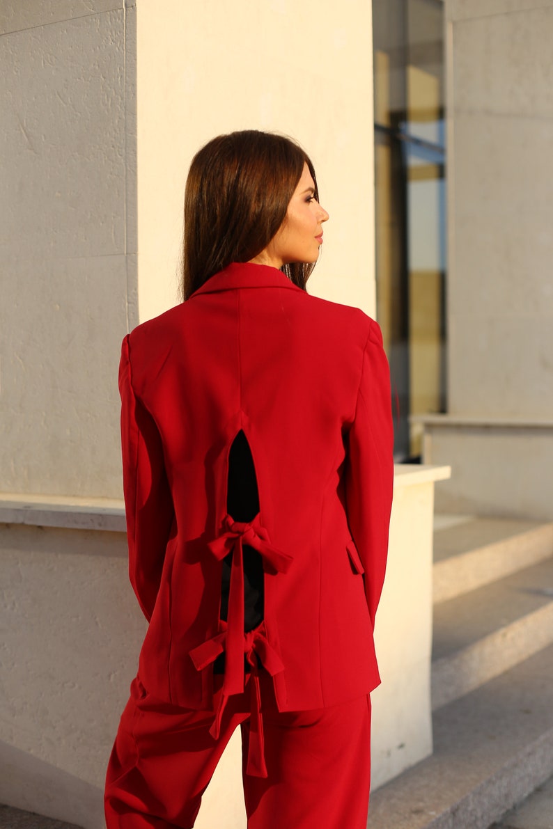Casual Red Blazer Backless Unique Blazer