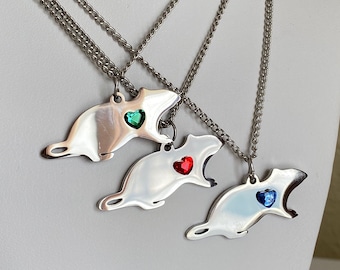 Silver Color Rat Necklace with Heart Rhinestone