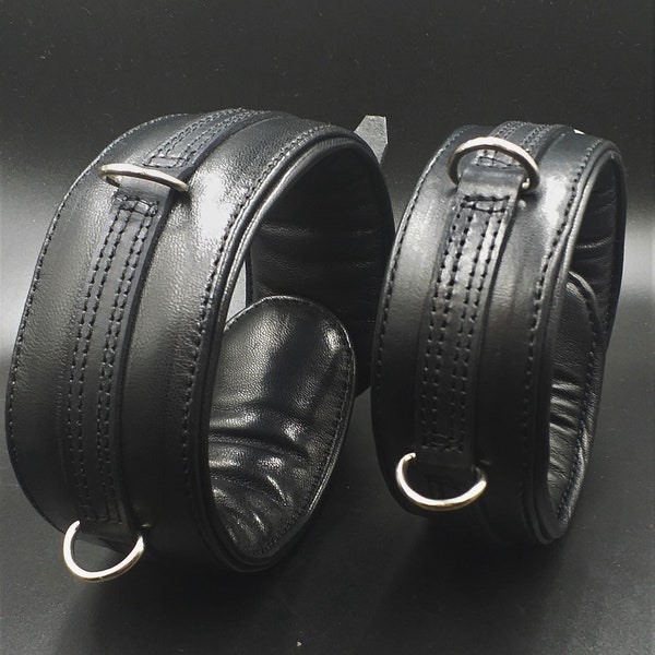 FREE Delivery! Bondage Restraint Collar, soft padded leather locking d-ring choker, BDSM restraints for fetish slave, Gift Mature