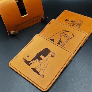 Personalized Leather Coasters: Custom Engraved Drink Mats, 9x9cm