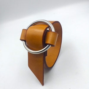 Leather bracelet, metal ring bracelet, leather cuff bracelet
