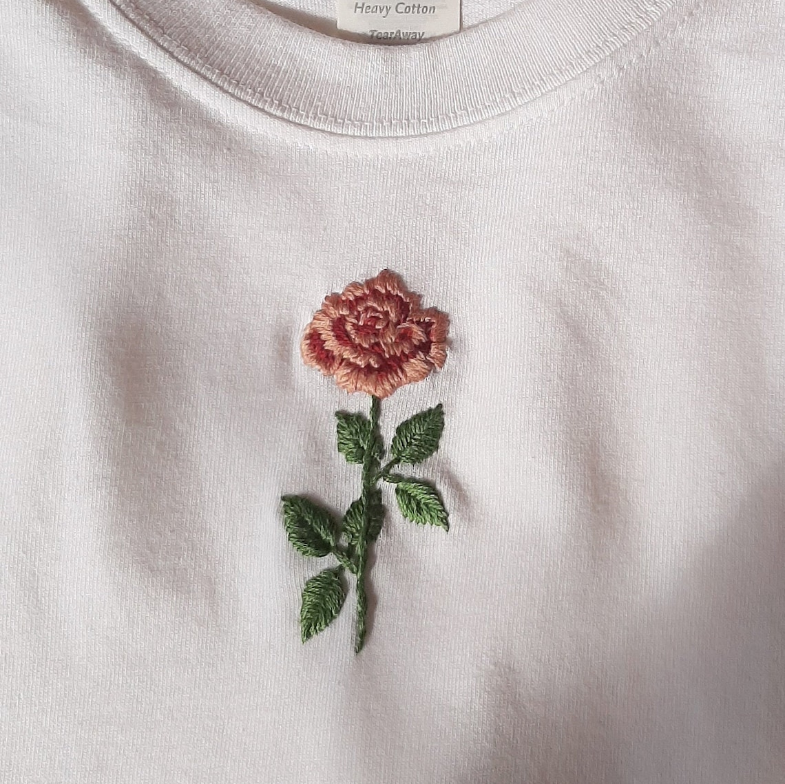 Hand Embroidered Flower T-shirt Pink Rose on White Shirt - Etsy