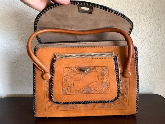 Vintage Hand Tooled Leather Purse, Large - image 7