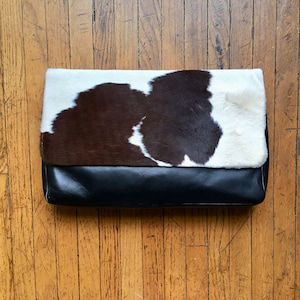 Vintage HALSTON Leather and Calf Hair Fold Over Clutch, Excellent Condition, Vintage Handbag, 1970's Clutch
