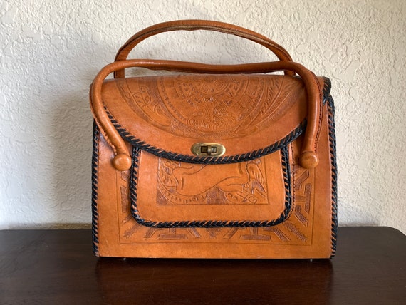 Vintage Hand Tooled Leather Purse, Large - image 1