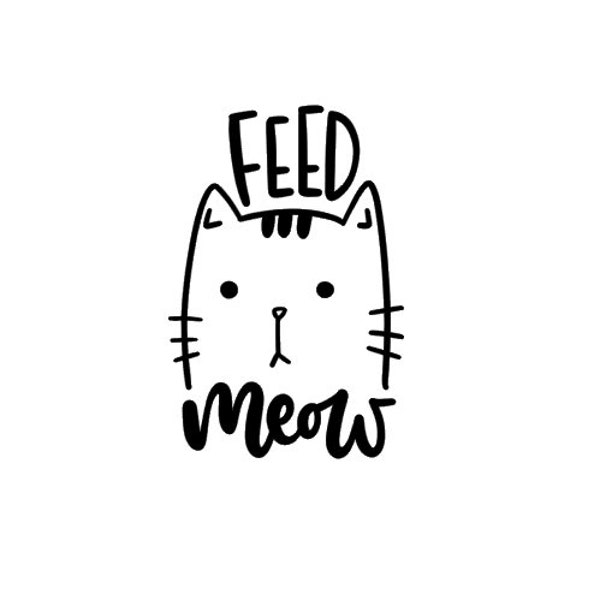 feed meow / funny cat sticker / cat food dish decal / funny cat quote decal / custom cat decal / custom vinyl decal / cat food label / decal