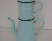 Vintage French Mint Green Enamelled Coffee Pot Circa 1950s with Dark Green Trim Shabby Chic French Country Kitchen Décor