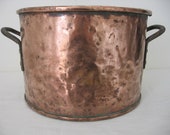Very Large Antique French Solid Copper Pot Planter 18th Century Iron Rivetted Handles Shabby Chic Chateau Chic Jeanne d 39 Arc