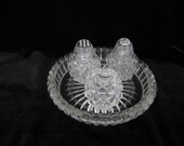 Vintage French 3 piece Set of Crystal Cruets - Salt Pepper and Mustard