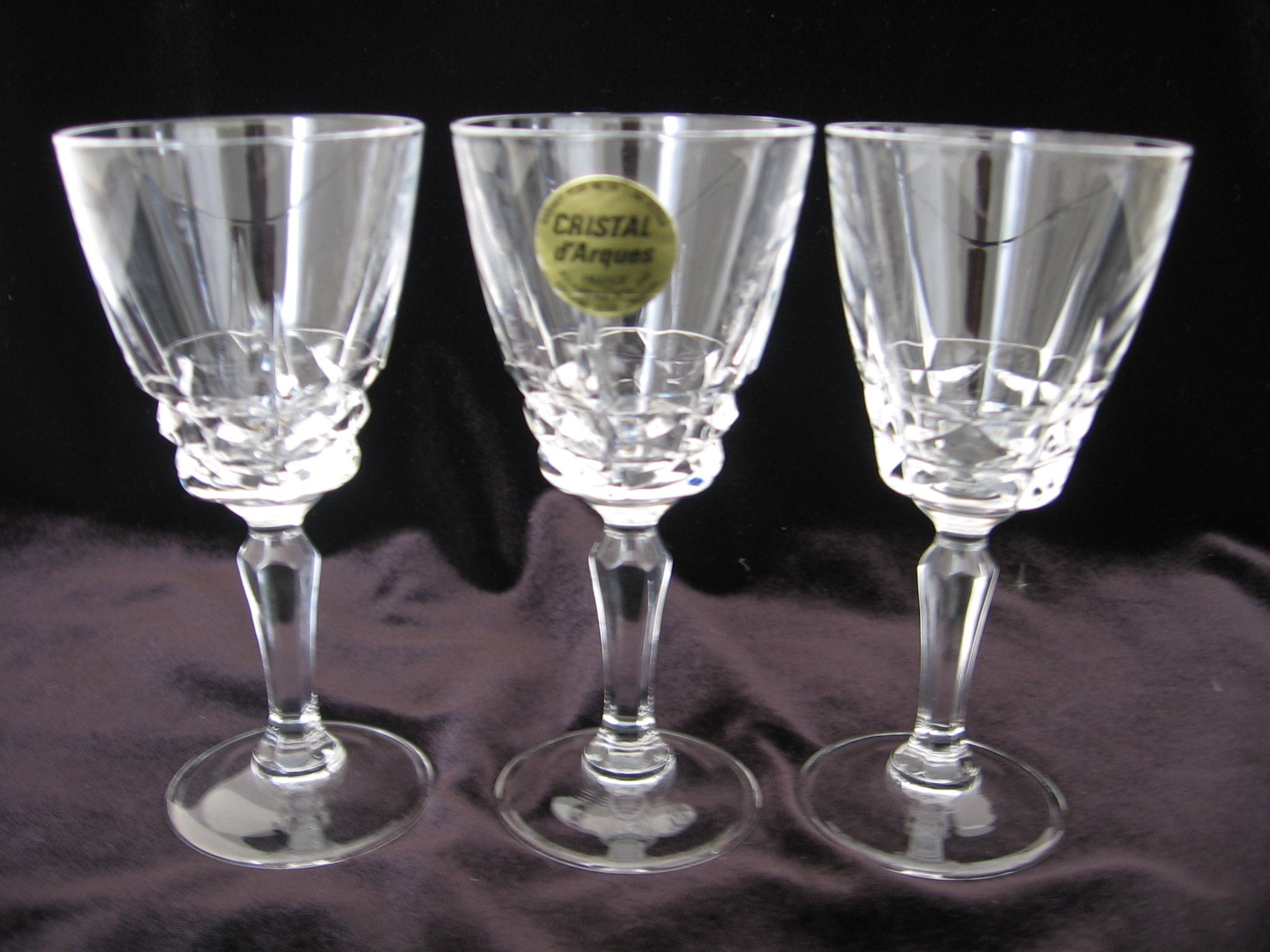 Ensemble de 3 Cristal d'arques-Durand Chateaudun Genuine Lead Crystal Glasses Français Sherry Vintag
