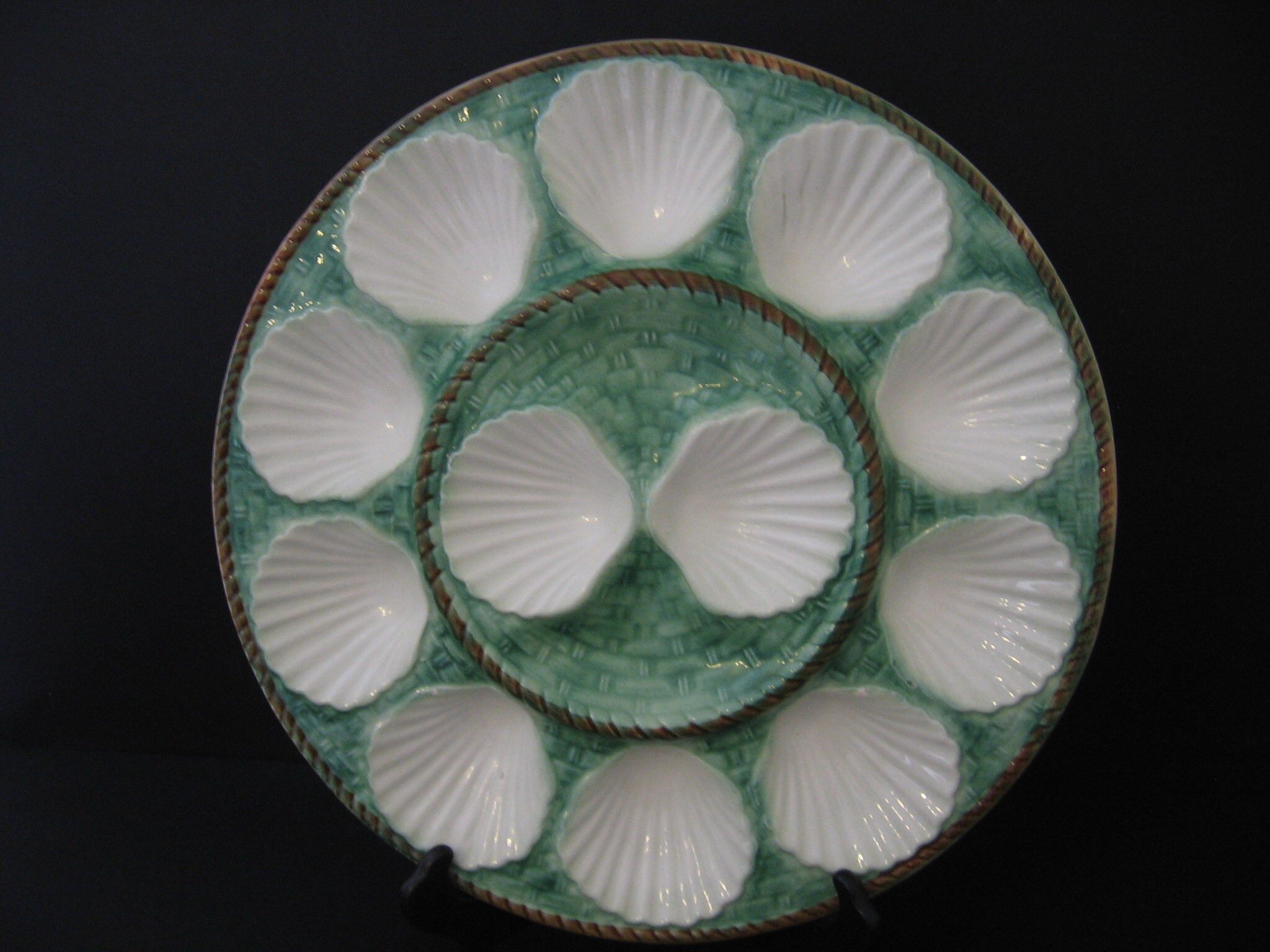 Superbe Grande Plaque d'huîtres Majolique/Barbotine Plateau 12 Huîtres Longchamps Factory Années 195