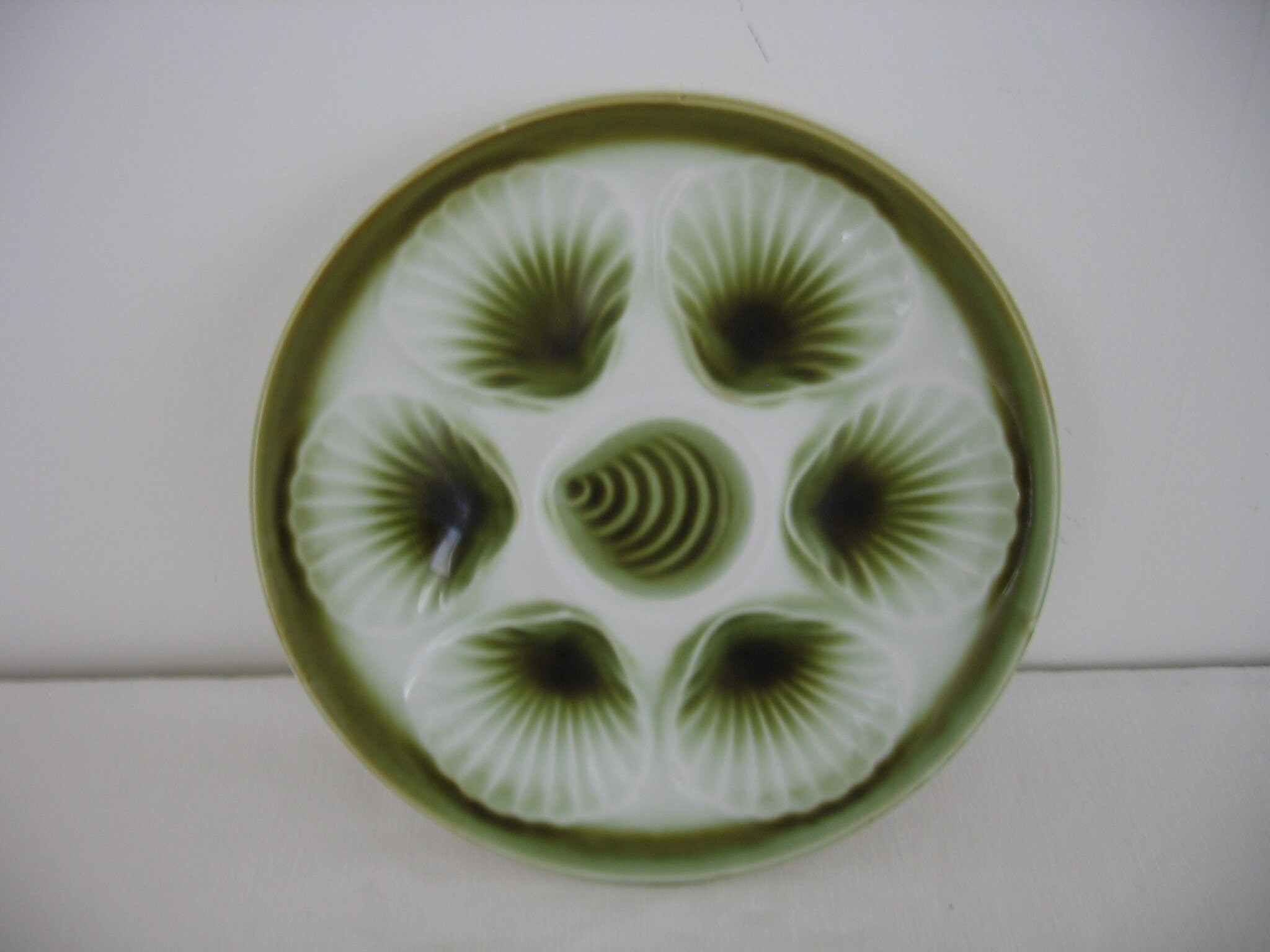 Magnifique Ensemble de 6 Céramique Moulin Des Loups Vert/Vintage Blanc Français Oyster Serving Platt