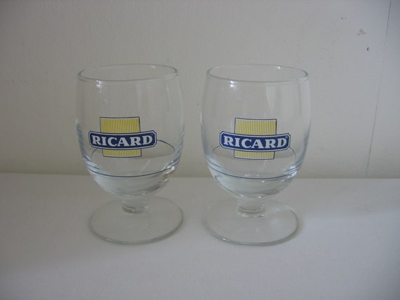 Pair of Ricard Balloon Pastis Aperitif Glasses With Ricard 