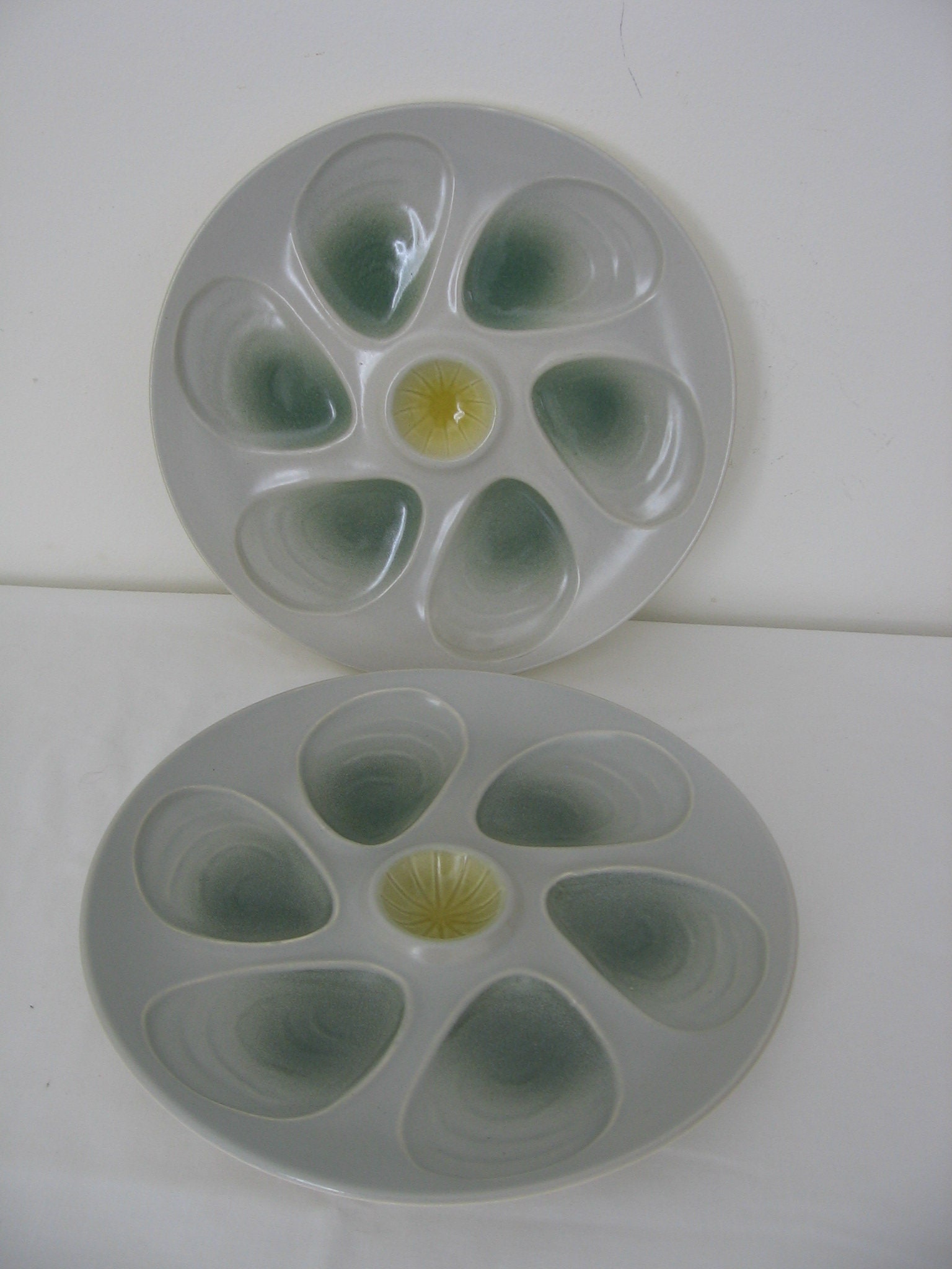 Superbe Paire de Plateau Service d'huîtres Salins Du Milieu Siècle Pour 6 Huîtres Rétro Vintage Fran