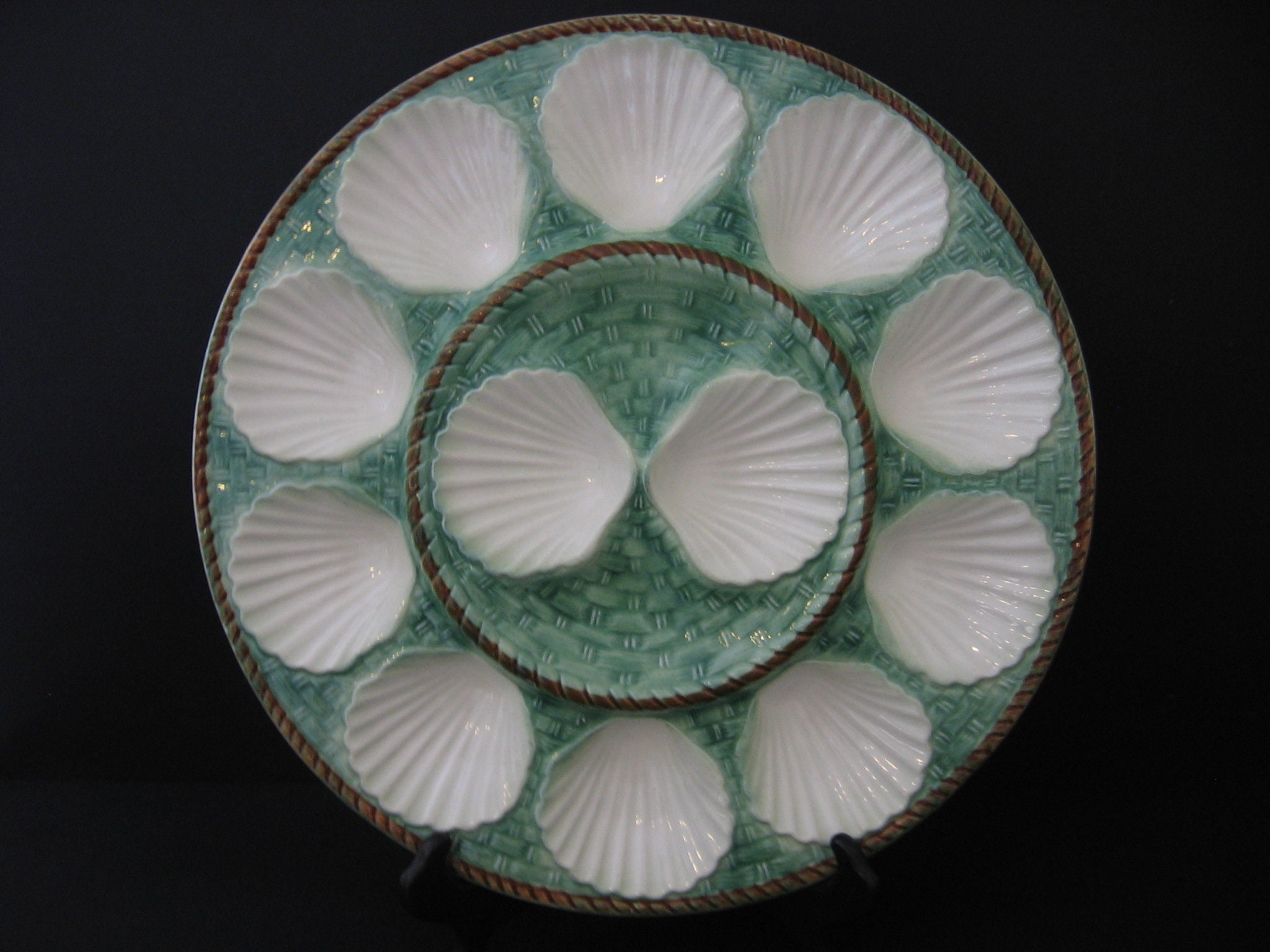 Superbe Grande Plaque d'huîtres Majolique/Barbotine Plateau 12 Huîtres Longchamps Factory Années 195