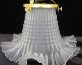 Vintage French White Frosted Glass Tulip Lampshade / Lamp Shade Complete with Modern Brass Fitting Circa 1930s