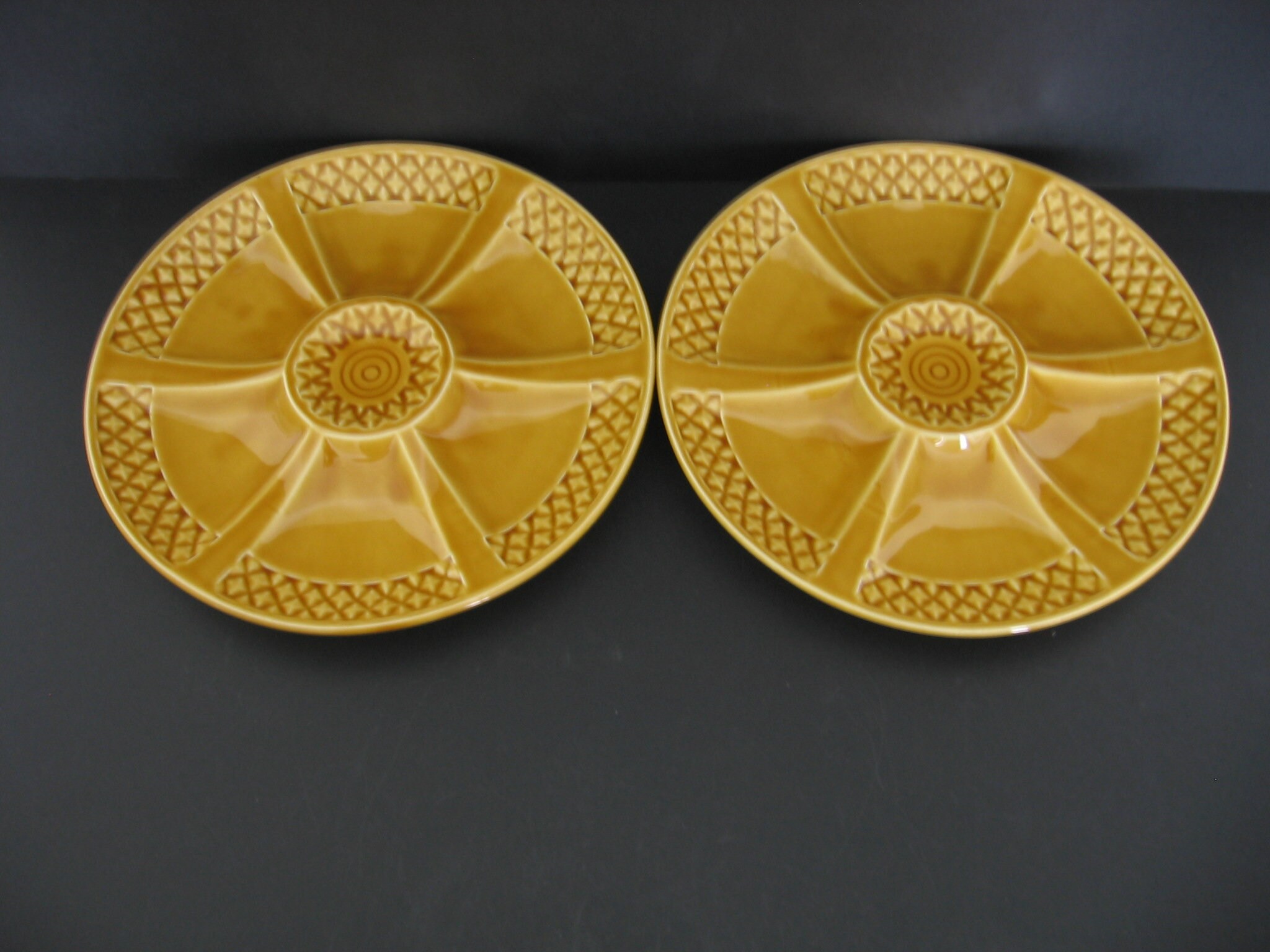 Rare Paire de Français Vintage Digoin Sarreguemines Plateaux Service d'huîtres Pour 6 Huîtres Rétro 