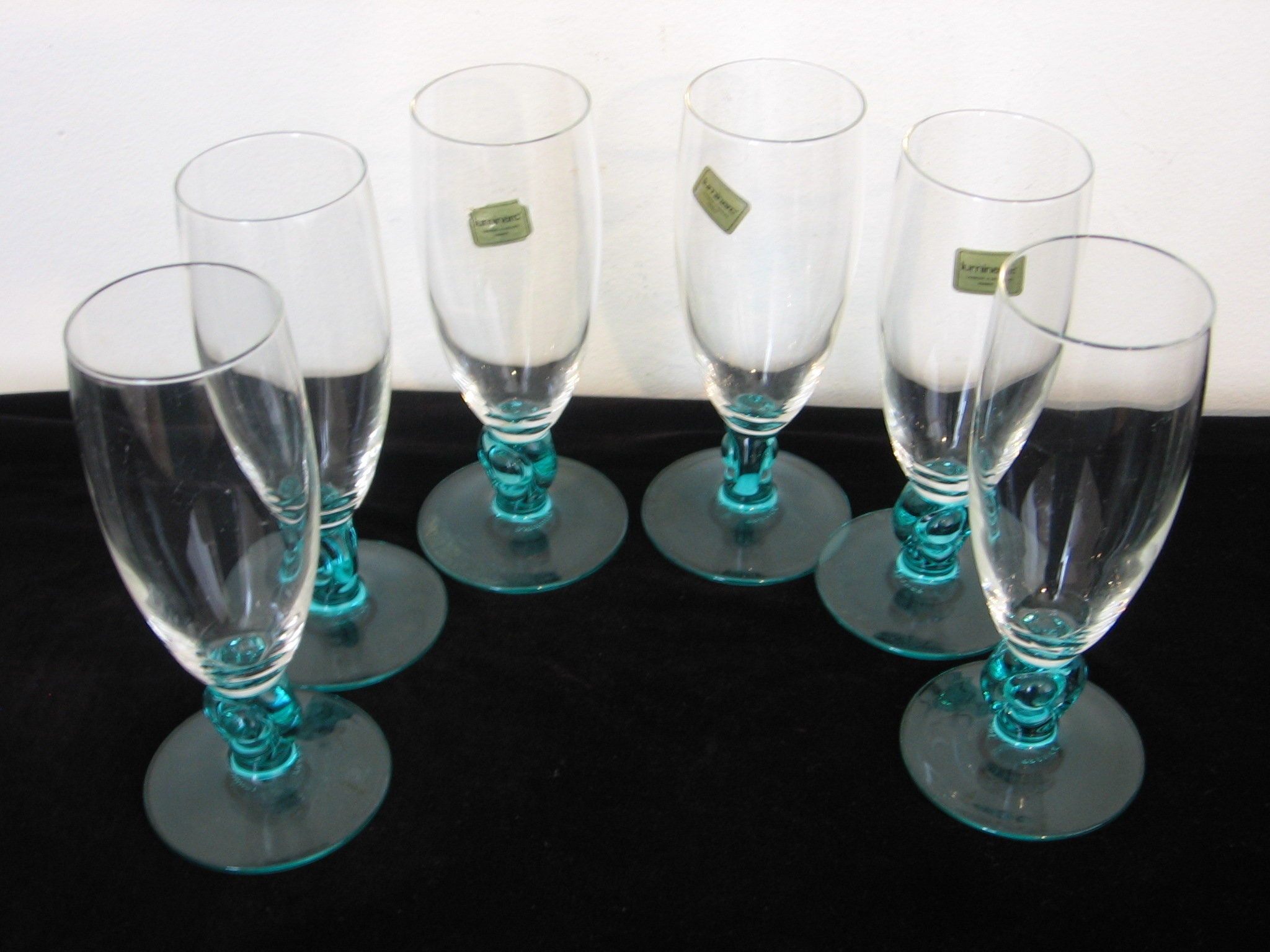 Belle Français Vintage Luminarc Moliere Aqua Stem Champagne/Vin Mousseux Prosecco Flûtes Verres Set 