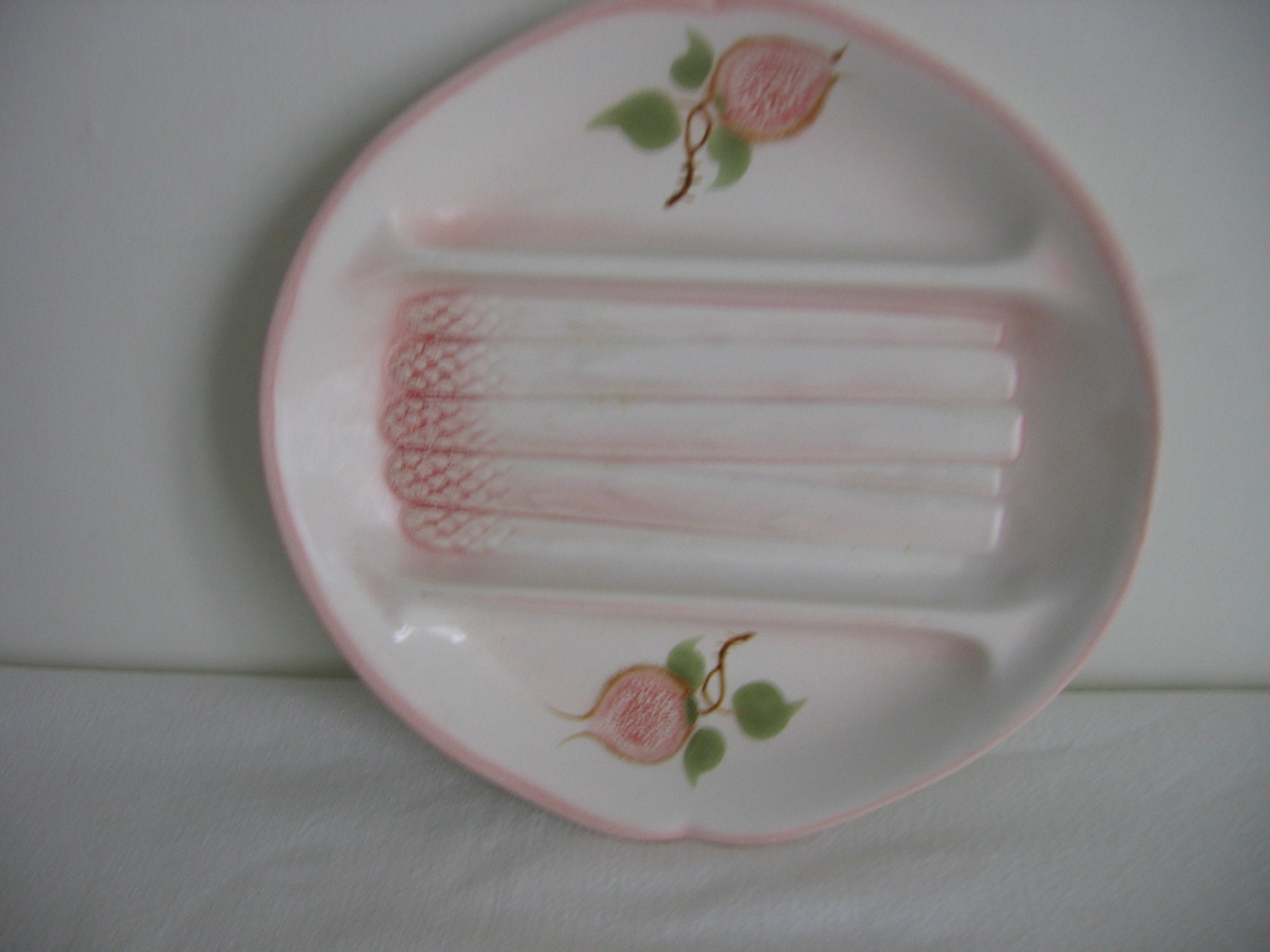 Rétro Français Vintage Mid - Century Salins Asperges Peintes à La Main Assiette Majolica/Barbotine P