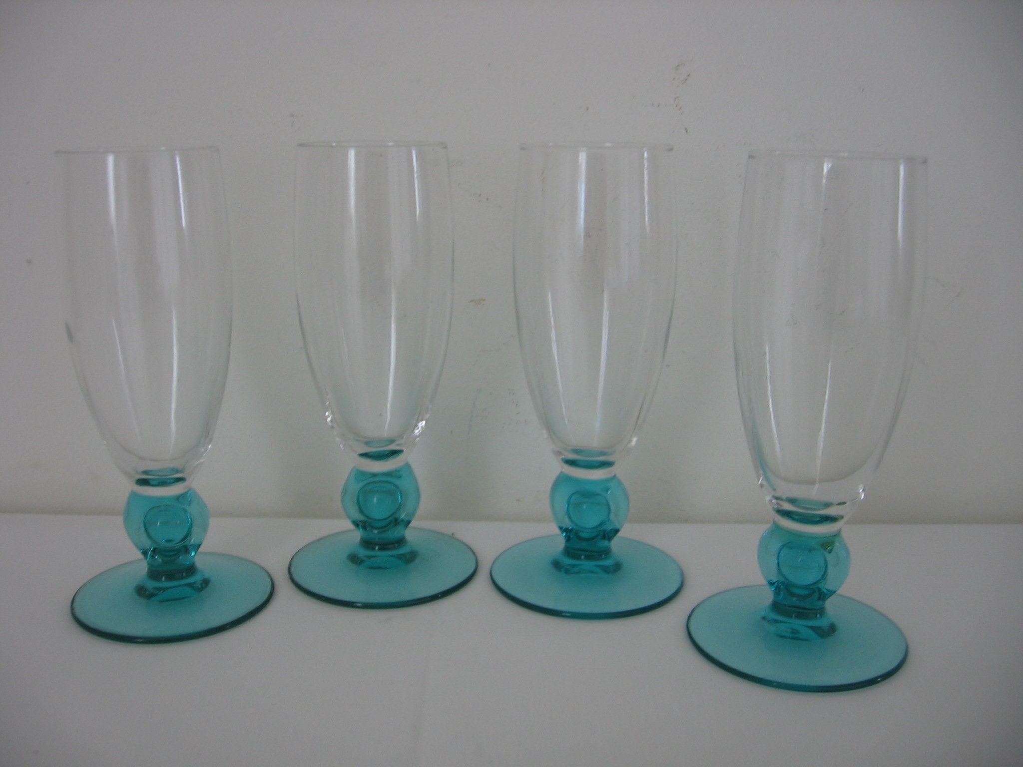 Belle Français Vintage Luminarc Moliere Aqua Stem Champagne/Vin Mousseux Flûtes Prosecco Verres Set 