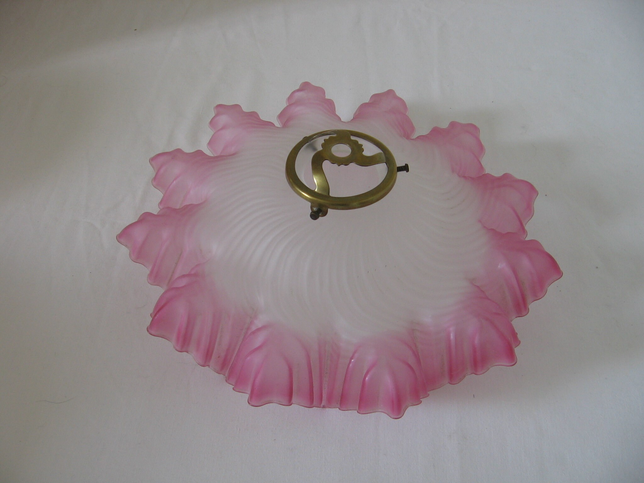 Magnifique Flocon de Neige Français Verre Vintage Frilly Abat-Jour Rose/Blanc Opaque avec Original H