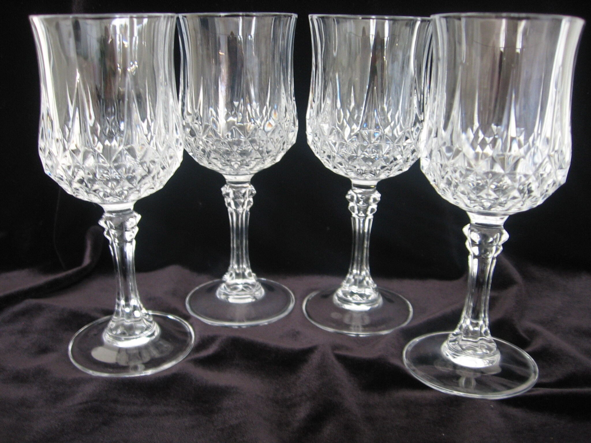 Ensemble de 4 Cristal d'arques-Durand Genuine Lead Crystal Glasses Français Vintage White Wine Longc