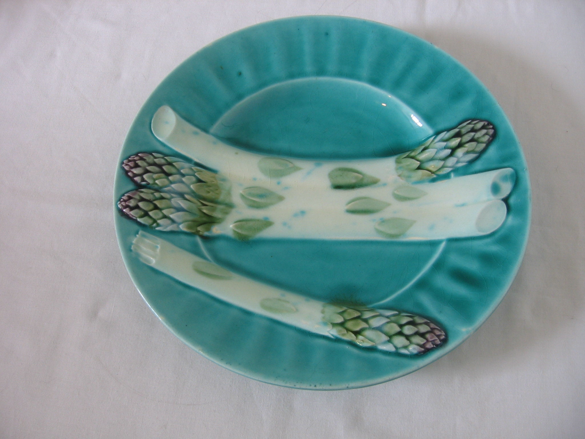 Superbe Antique K&g Luneville Majolica/Barbotine Asparagus Serving Plate Beautiful Wall Display Turq