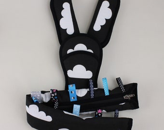 Bumper bar cover ,shoulder pads and crotch cover, clouds print on a black