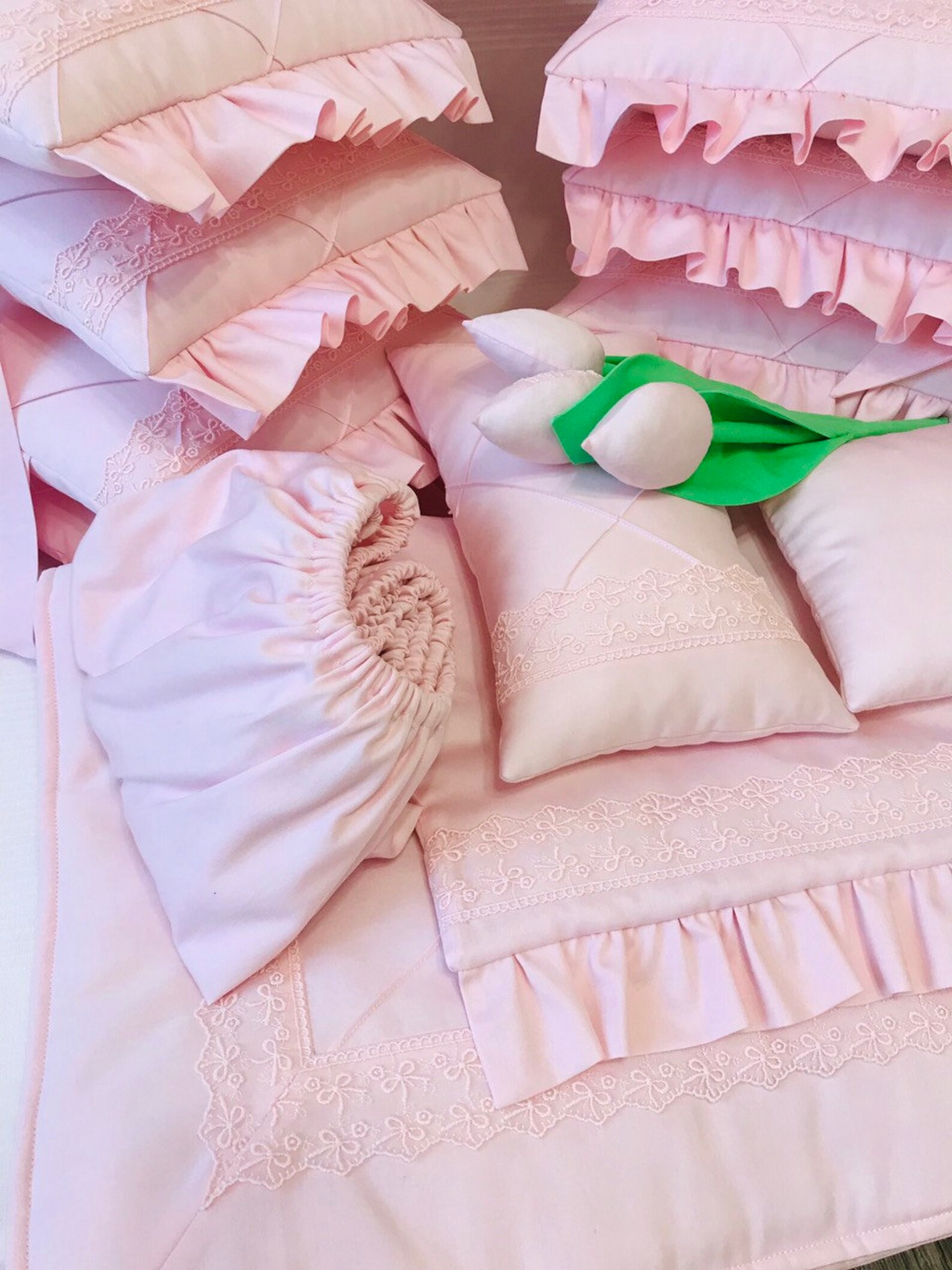 Light Pink Baby Girl Bedding Set Cot Bumper Baby Bedding Etsy