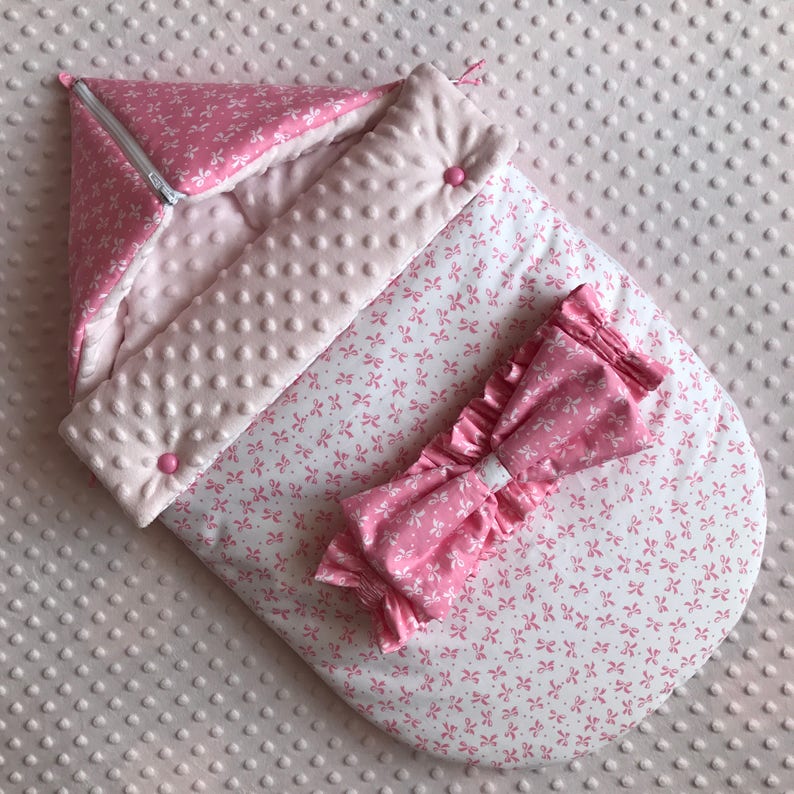 Baby Sleeping Bag with Hood and Zip Cotton Minky Stroller Blanket Babyshower Pink Sleeping Sack Baby Wrap Bag Baby Girl Sleeping Bag