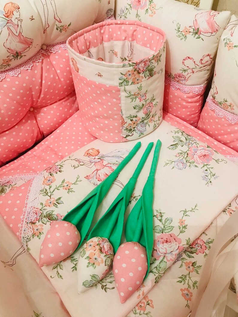 Fairy Pixie Cot Bedding Set Pink Polka Dot Crib Bumbers Etsy