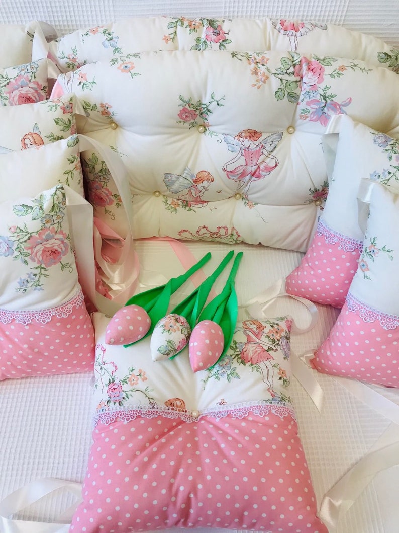 Fairy Pixie Cot Bedding Set Pink Polka Dot Crib Bumbers Etsy