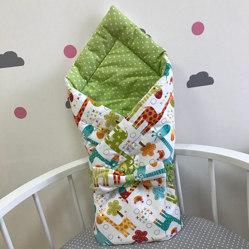 Giraffe Blanket Green Polka Dot Blanket Infant Wrap Bag Etsy