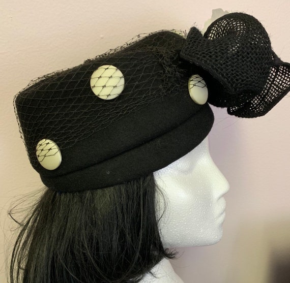 1950’s Black Vintage Pillbox Hat - image 3