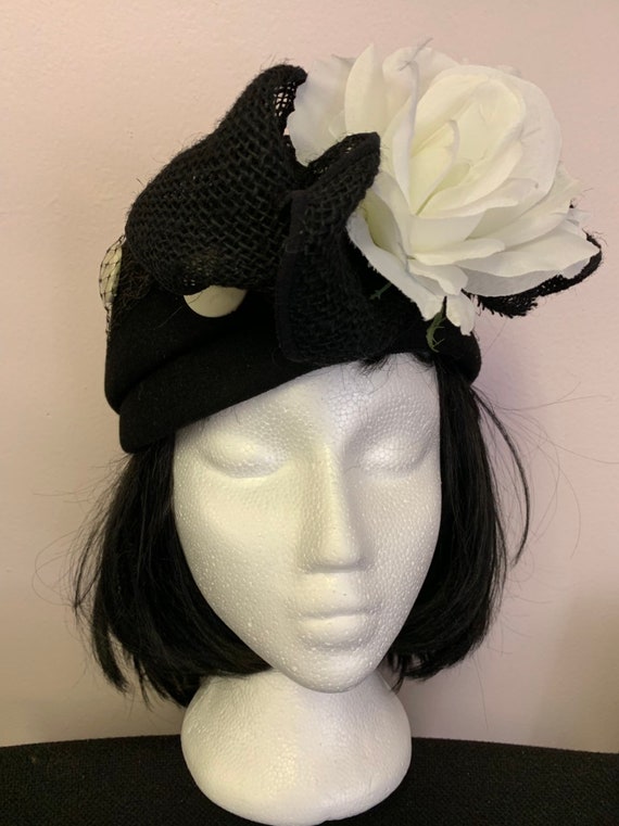 1950’s Black Vintage Pillbox Hat - image 2