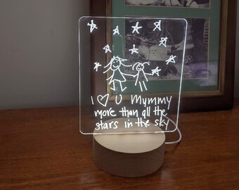 Night Light LED with a Personalised Drawing | Wooden Acrylic Lights | Gift Idea | Mothers Fathers Day | Grandparent | MADE in Australia