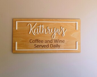 Personalised Wine And Coffee Served Daily Sign | Rustic Boho Decor Art | Decor For Kitchen | Farmhouse | Hamptons | MADE in Australia