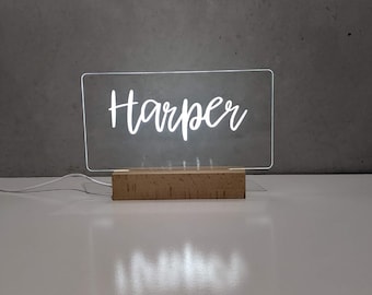 Night Light LED with a Personalised Name | Wooden Acrylic Lights | Rectangle or Round Night Light | MADE in Australia