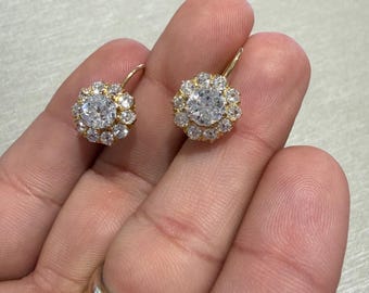 Edwardian 14ct gold app 3.75 carats old mine cut diamond cluster earrings
