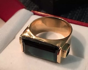10ct Brazilian indicolite tourmaline and Emerald Statement Ring, 18k Yellow Gold,