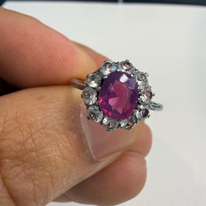 Antique 900 silver ring set with a egg shape Synthetic Ruby and Natural White Sapphire
