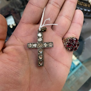 Rose Cut Diamond Cross Pendant: Topped Silver, 14k Gold